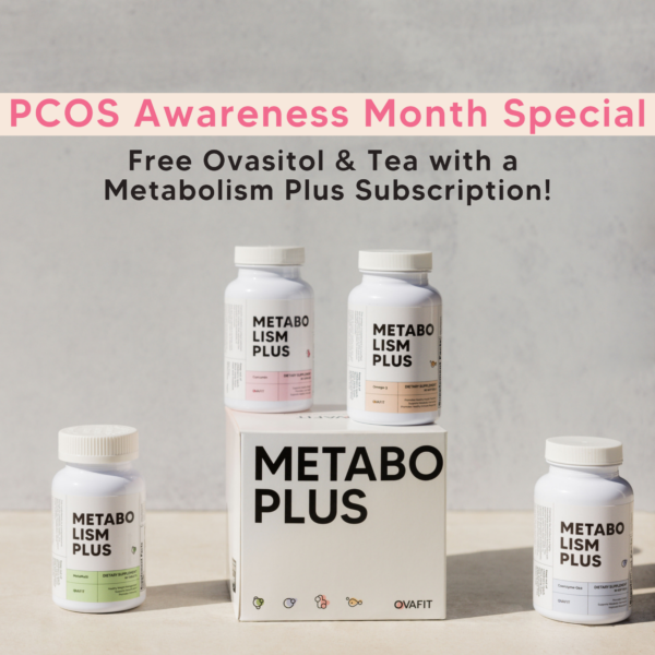 PCOS awareness month Metabolism plus bundle supplement bottles and box