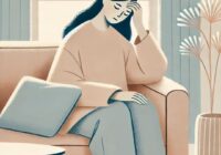 cartoon woman sitting on couch looking tired