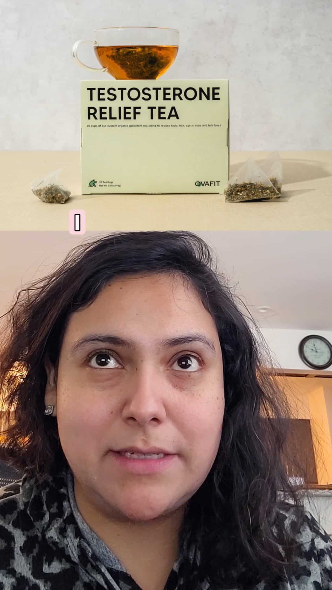 woman giving a testimonial about testosterone relief tea