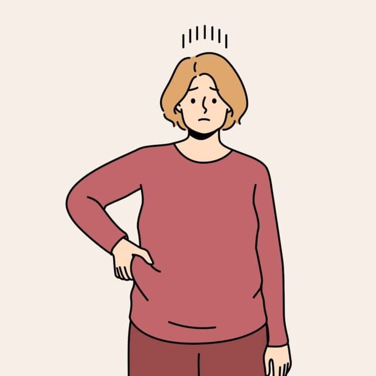 cartoon woman pinching her belly