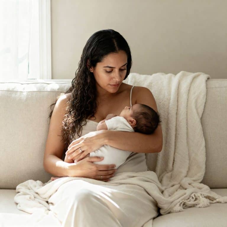A mother holding her baby