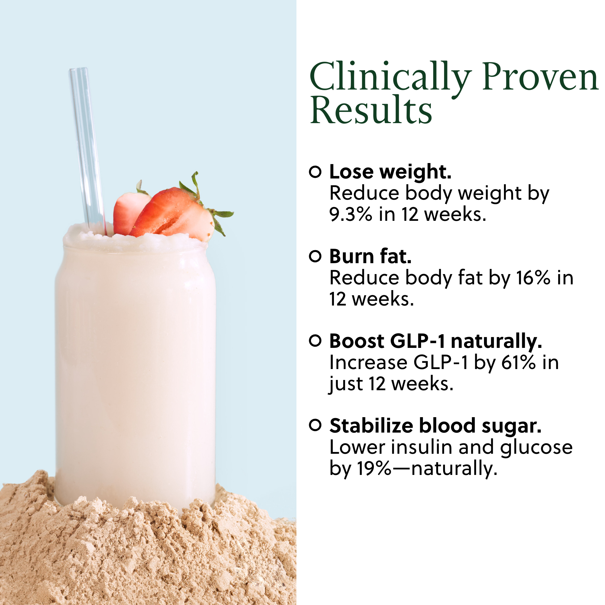 smoothie cup on a powder with text shown