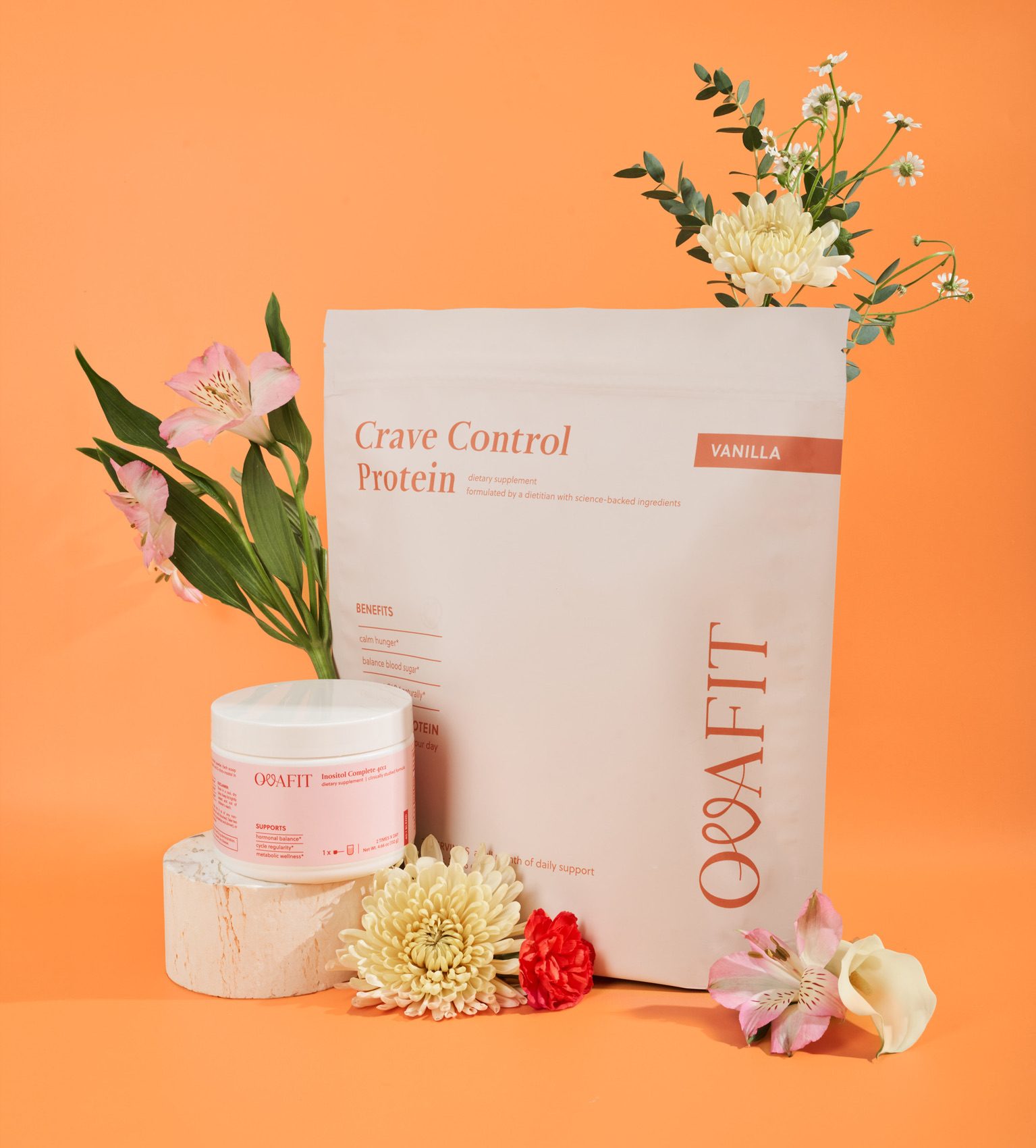 showing protein powder with flower food and other florals