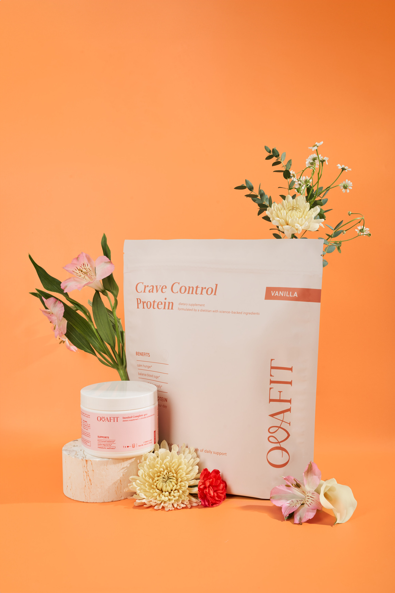 Berberine Advanced benefits showing protein powder with flower food and other florals