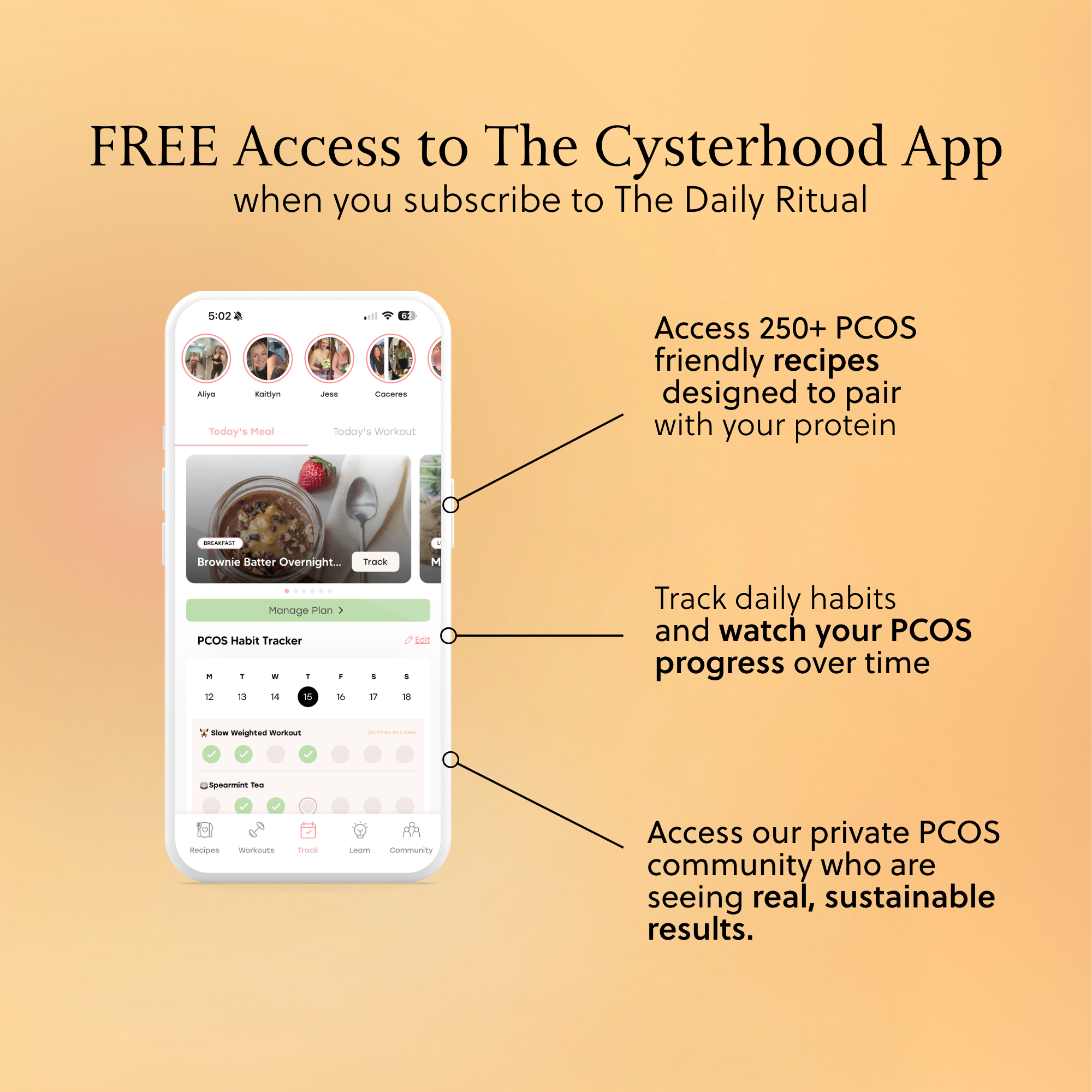 an app shown with callouts