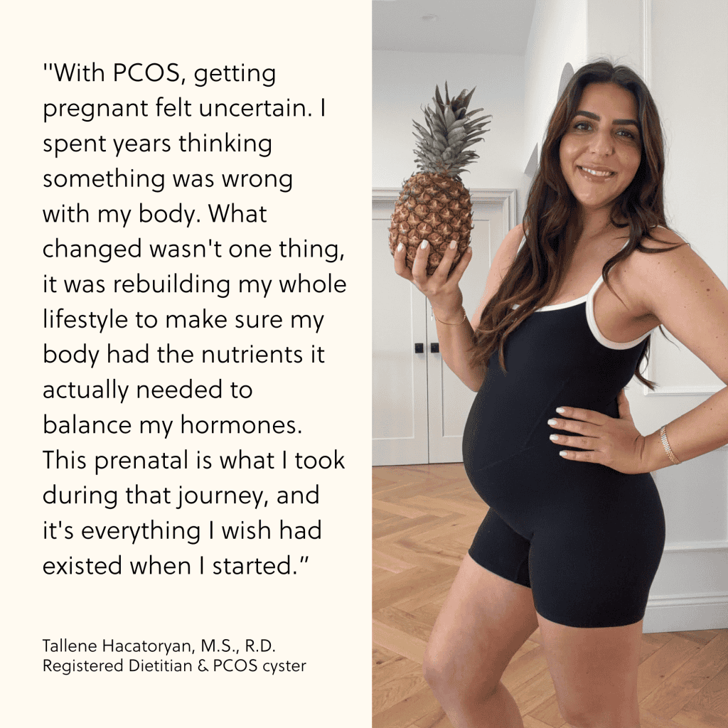 pregnant women holding a pineapple with a quote next to her