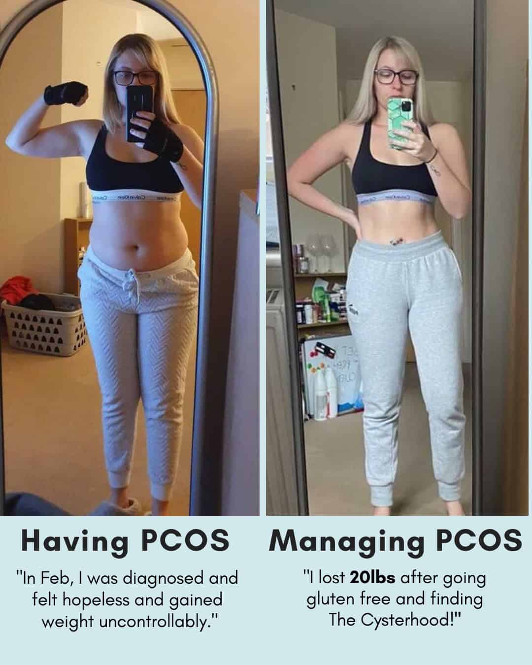 Cysterhood testimonial with before/after photos from Cysterhood member