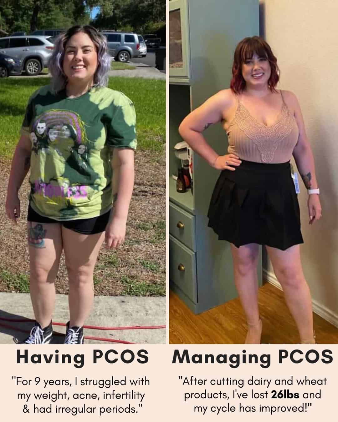 Cysterhood testimonial with before/after photos from Cysterhood member