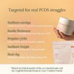 bottle of inositol and protein bag shown with list of words
