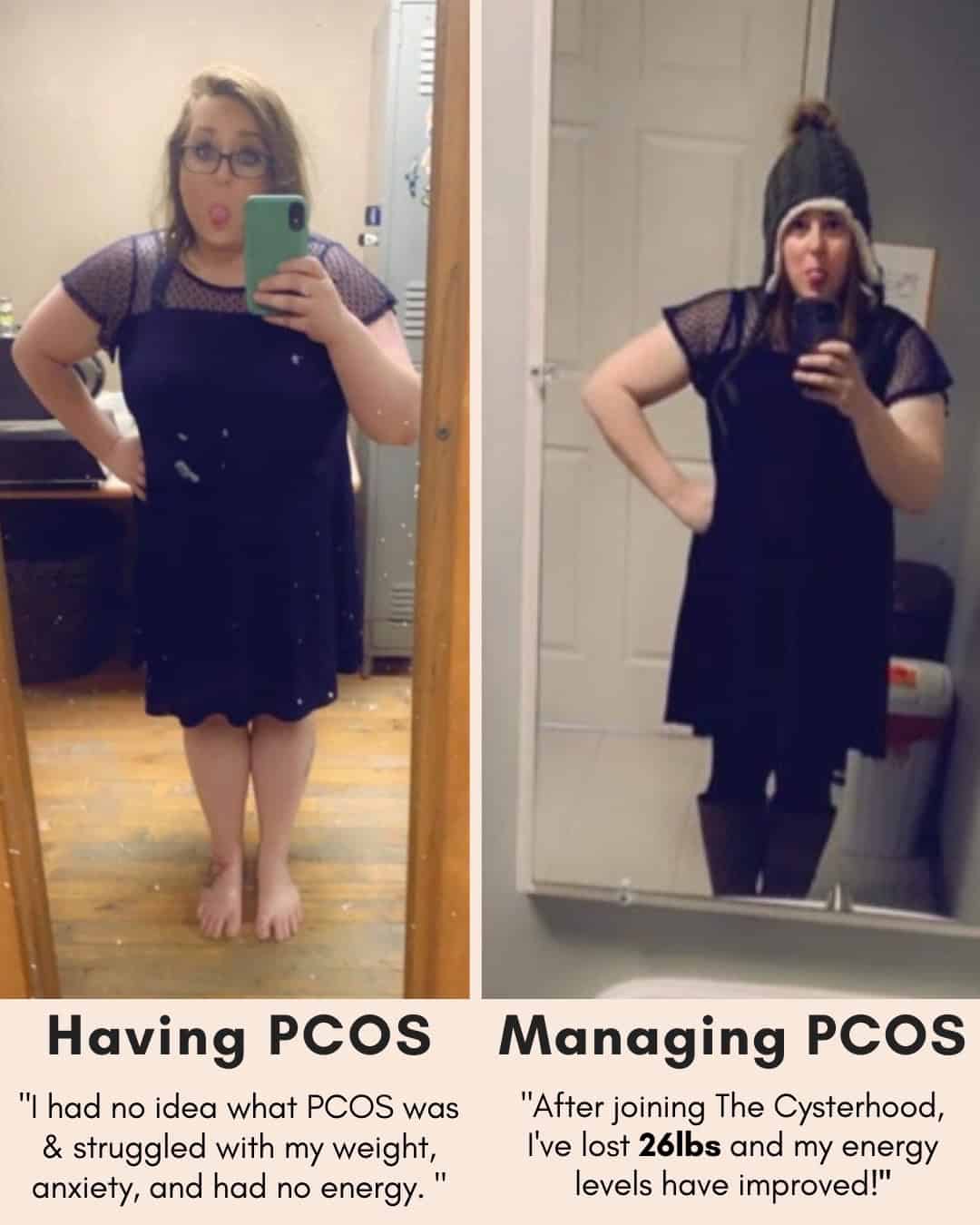 Cysterhood testimonial with before/after photos from Cysterhood member