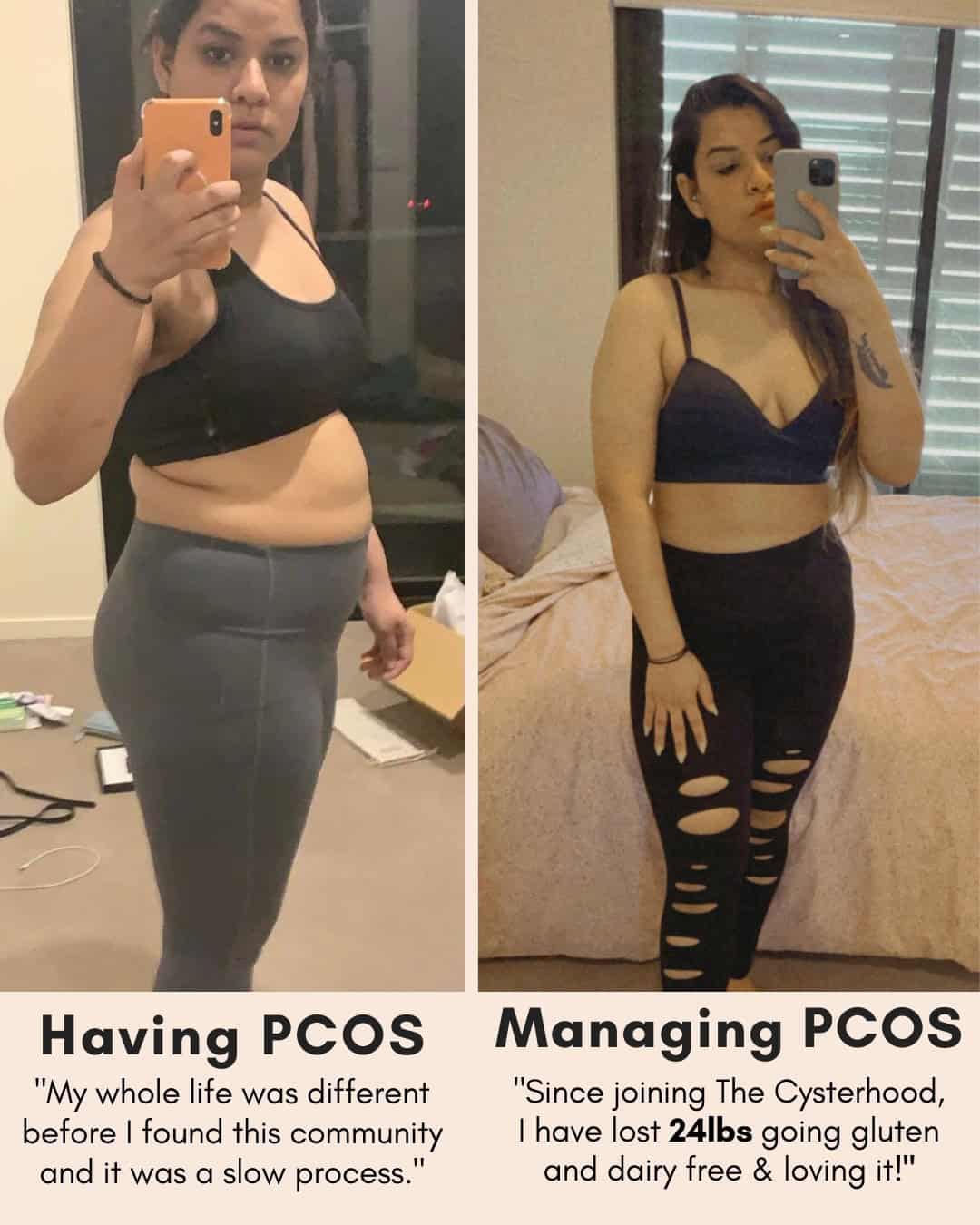 Cysterhood testimonial with before/after photos from Cysterhood member