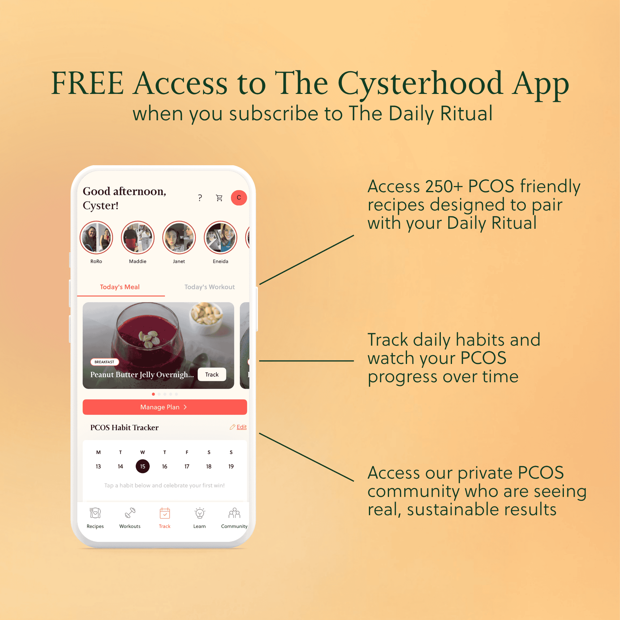 app shown with callouts