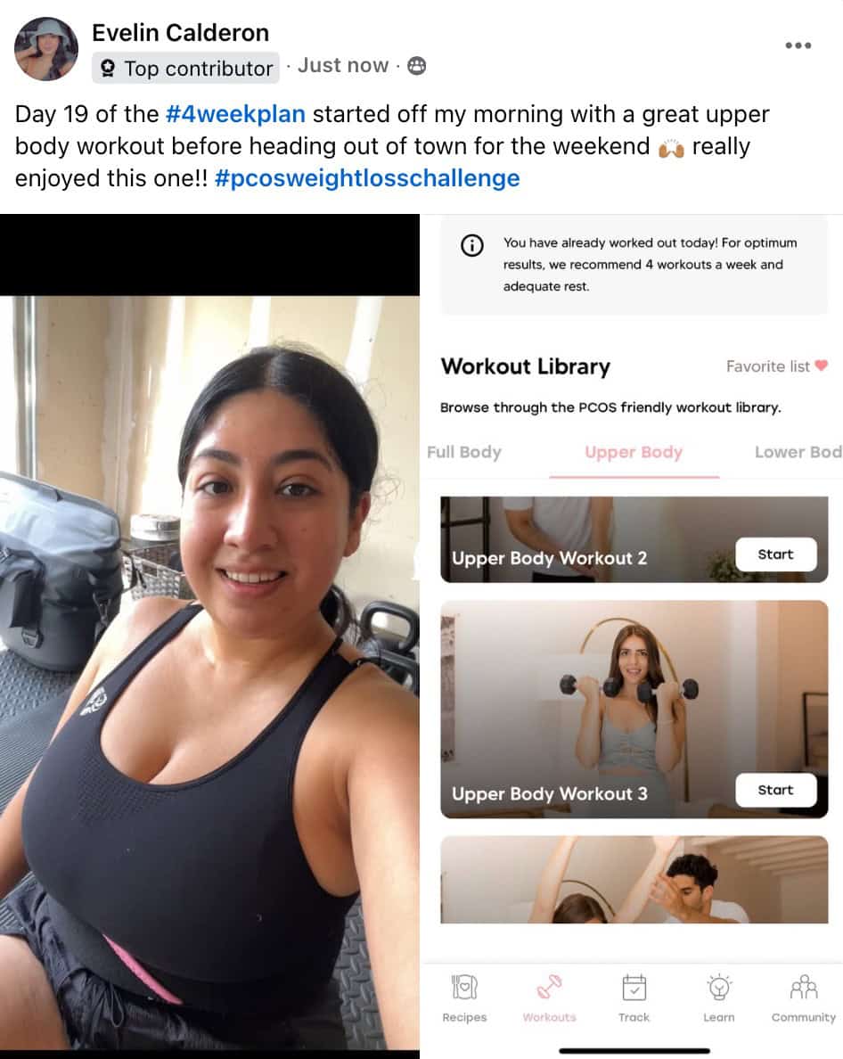 screenshot of Cysterhood member post