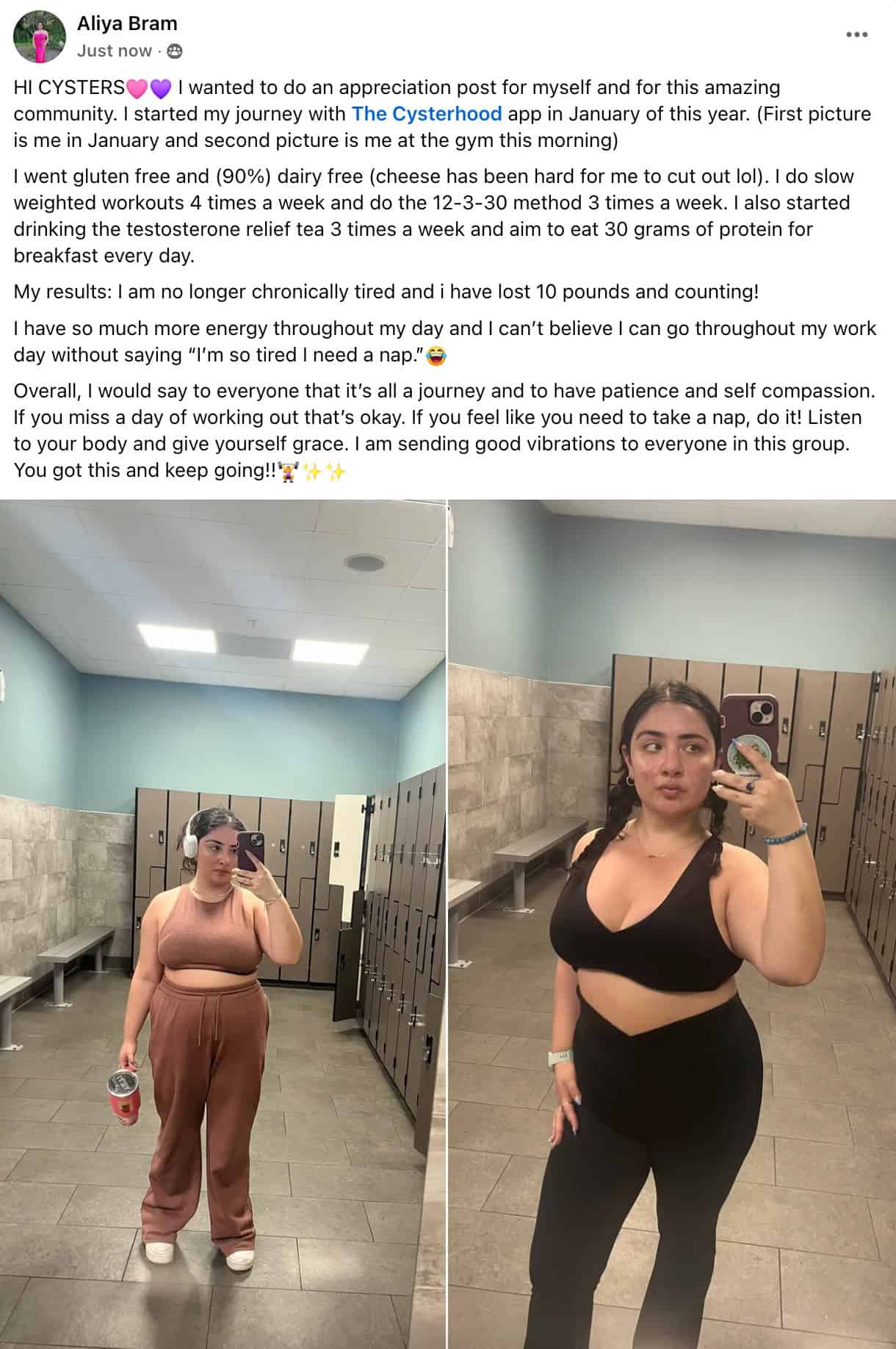 screenshot of Cysterhood member post