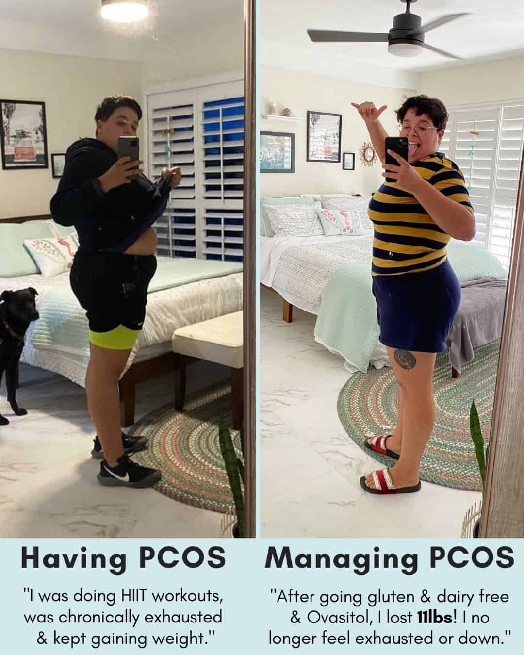Cysterhood testimonial with before/after photos from Cysterhood member