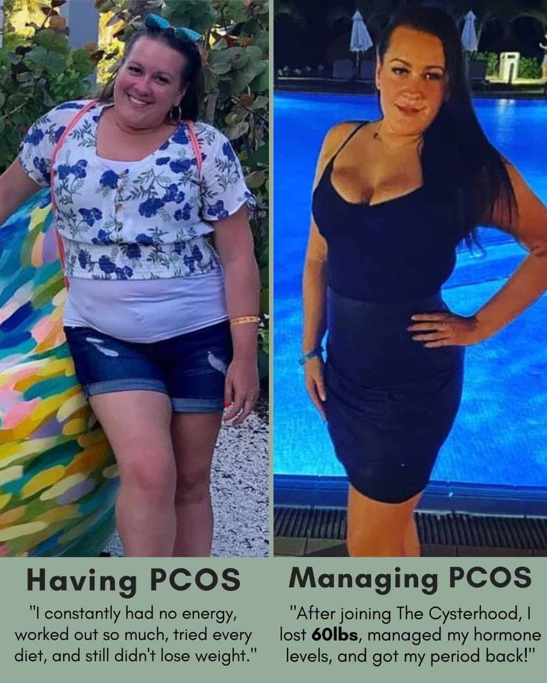 Cysterhood testimonial with before/after photos from Cysterhood member