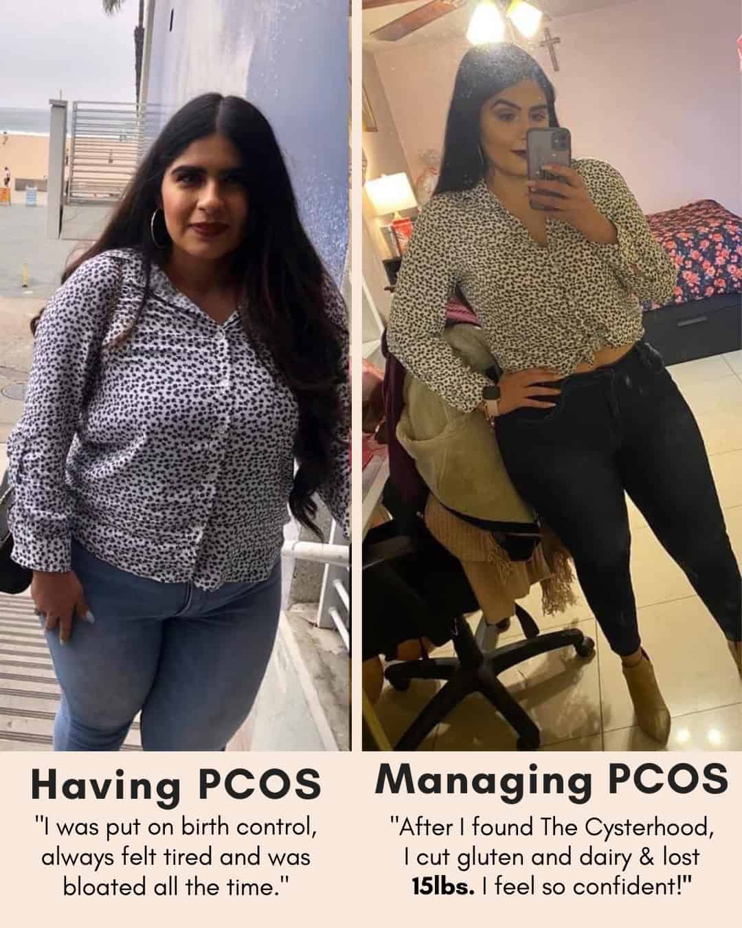 Cysterhood testimonial with before/after photos from Cysterhood member