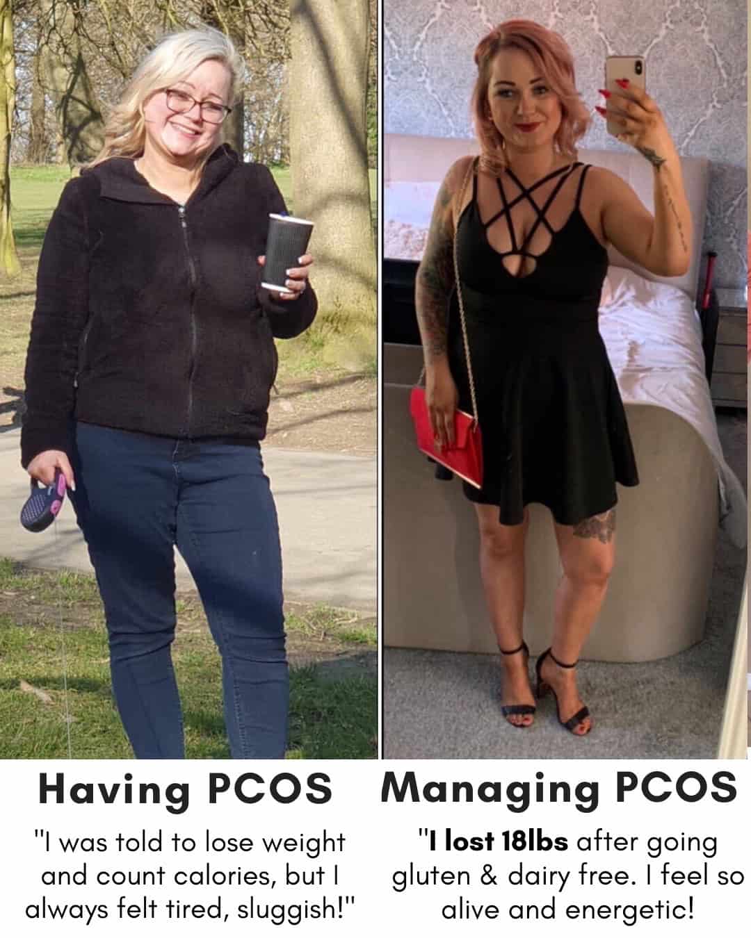 Cysterhood testimonial with before/after photos from Cysterhood member