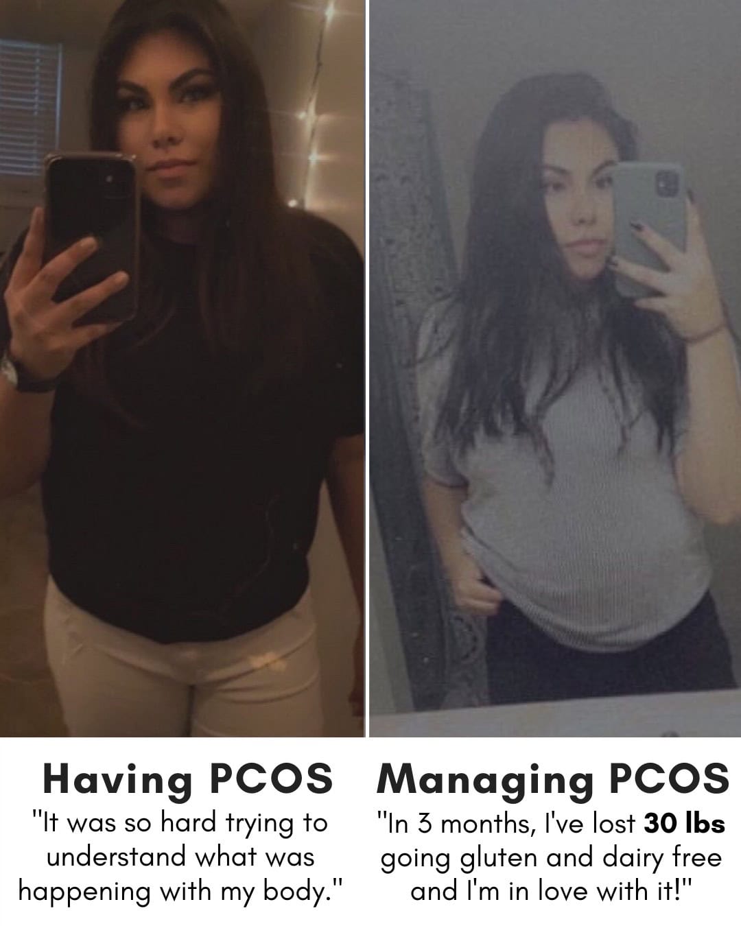 Cysterhood testimonial with before/after photos from Cysterhood member