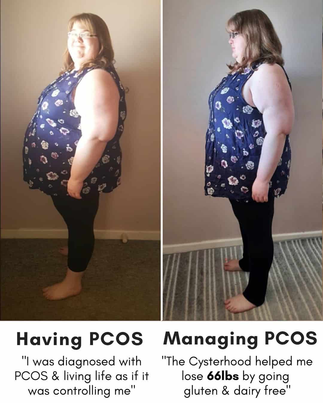 Cysterhood testimonial with before/after photos from Cysterhood member