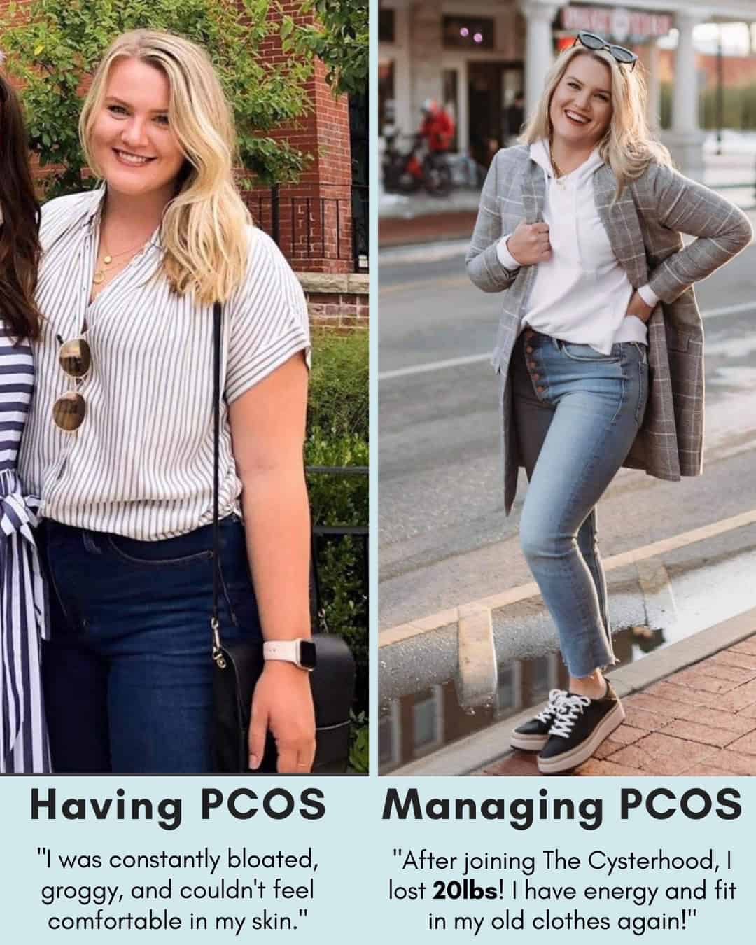 Cysterhood testimonial with before/after photos from Cysterhood member