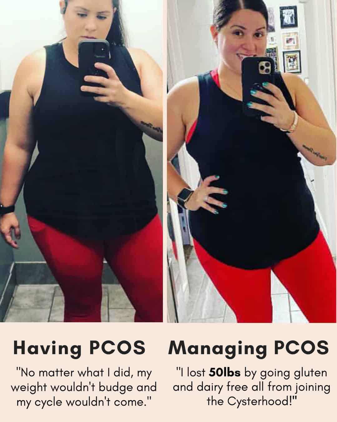 Cysterhood testimonial with before/after photos from Cysterhood member