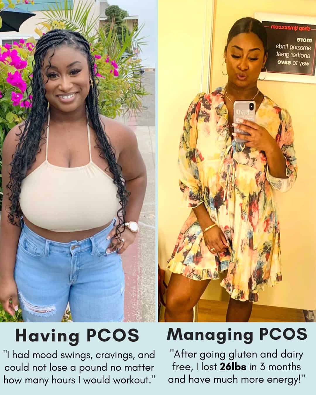 Cysterhood testimonial with before/after photos from Cysterhood member