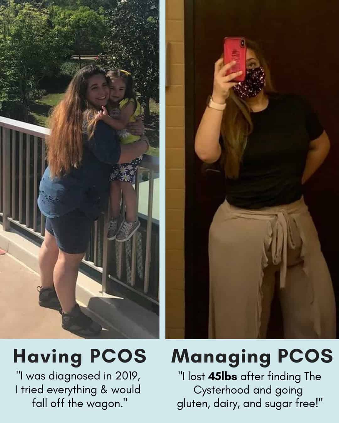Cysterhood testimonial with before/after photos from Cysterhood member