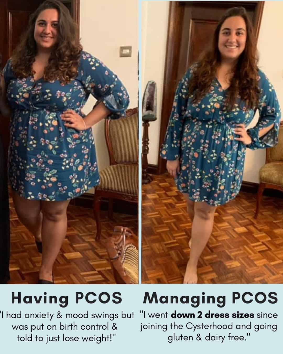 Cysterhood testimonial with before/after photos from Cysterhood member