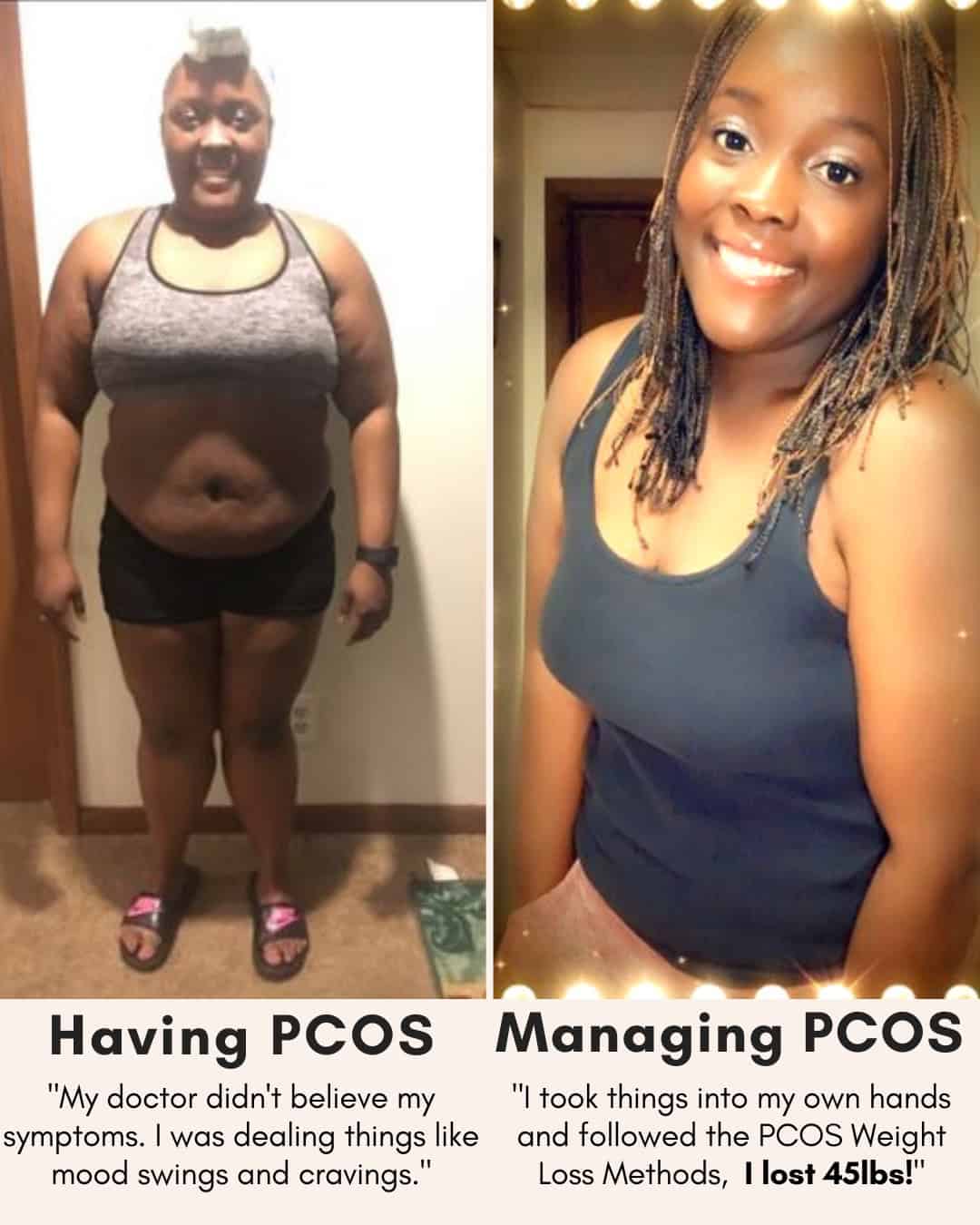 Cysterhood testimonial with before/after photos from Cysterhood member