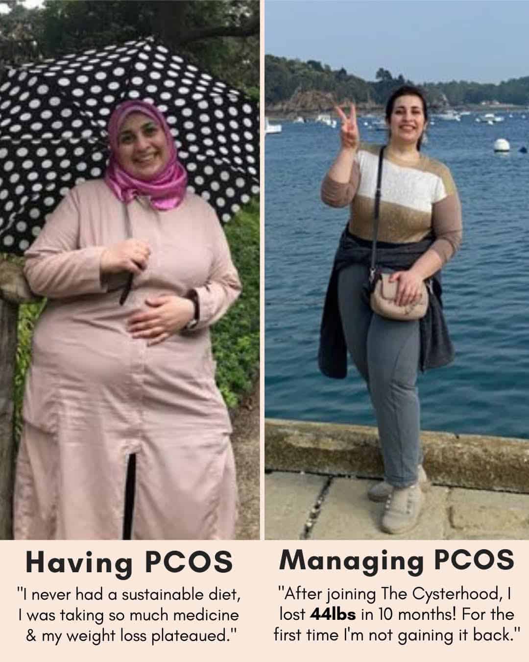 Cysterhood testimonial with before/after photos from Cysterhood member