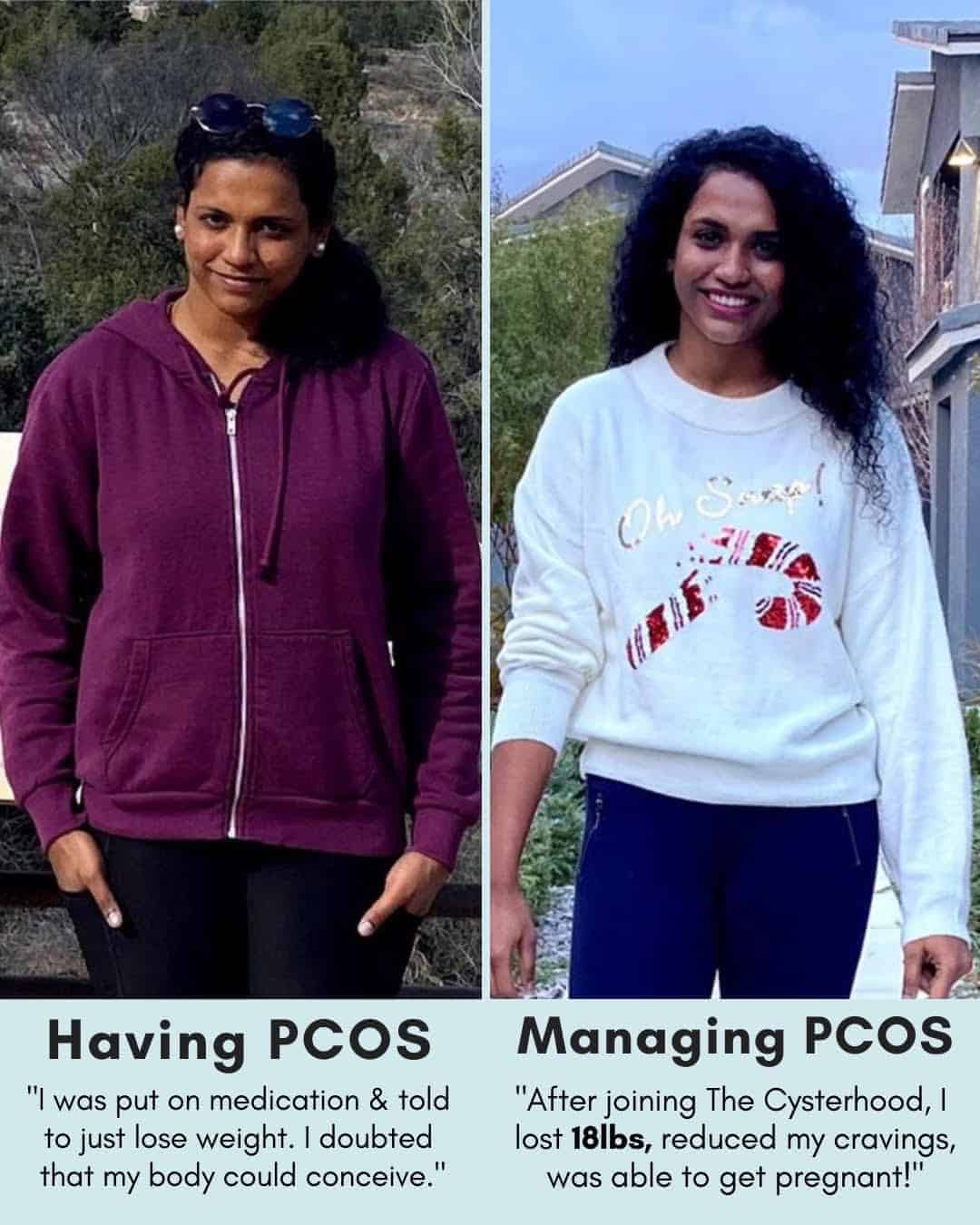 Cysterhood testimonial with before/after photos from Cysterhood member