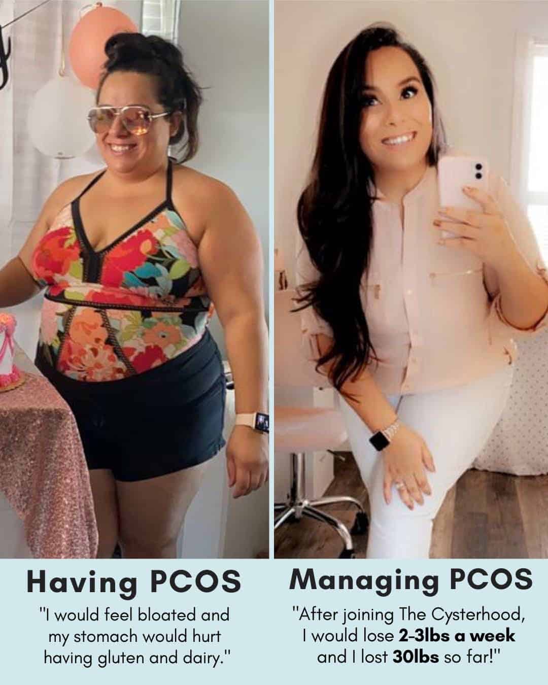 Cysterhood testimonial with before/after photos from Cysterhood member