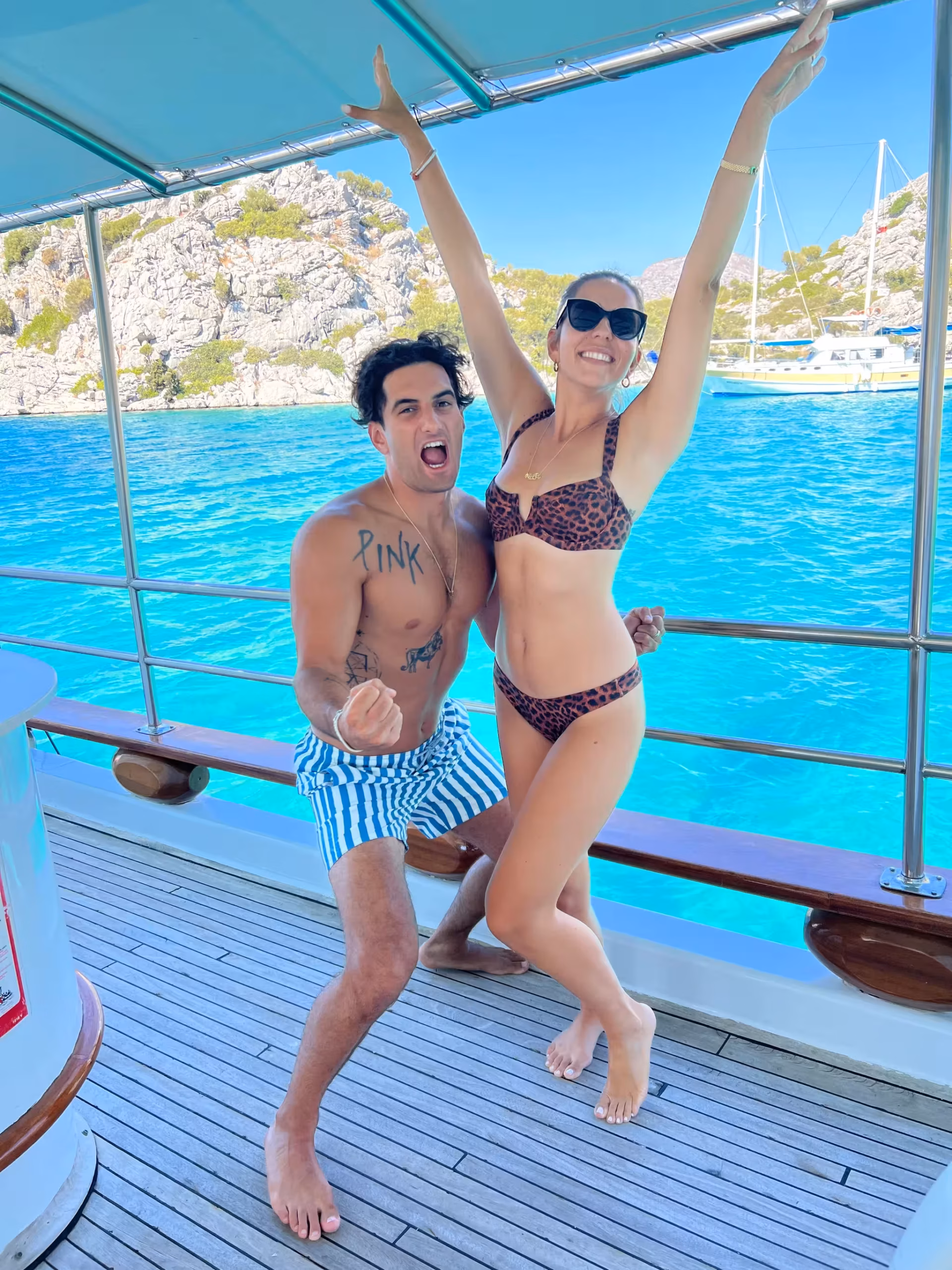 Sirak and Tallene on a boat