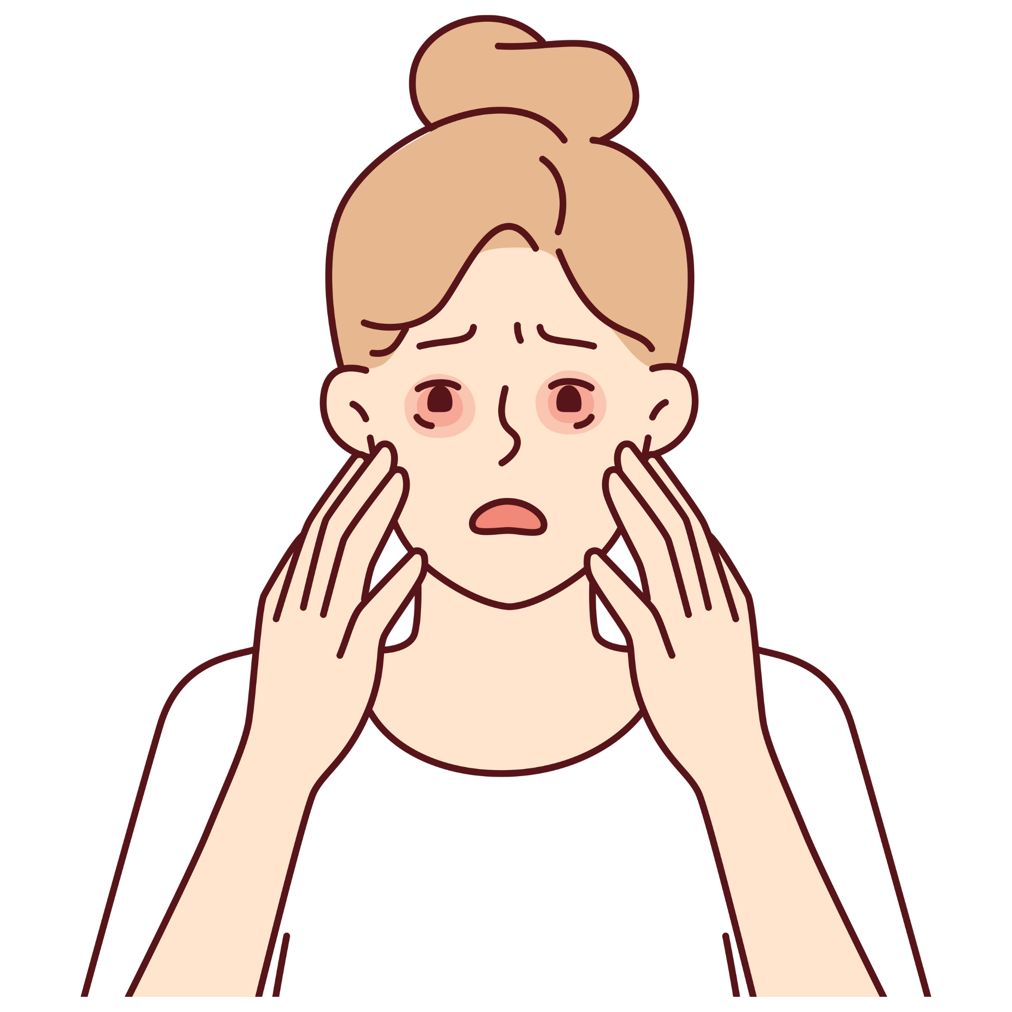 cartoon woman with redness around her eyes looking worried