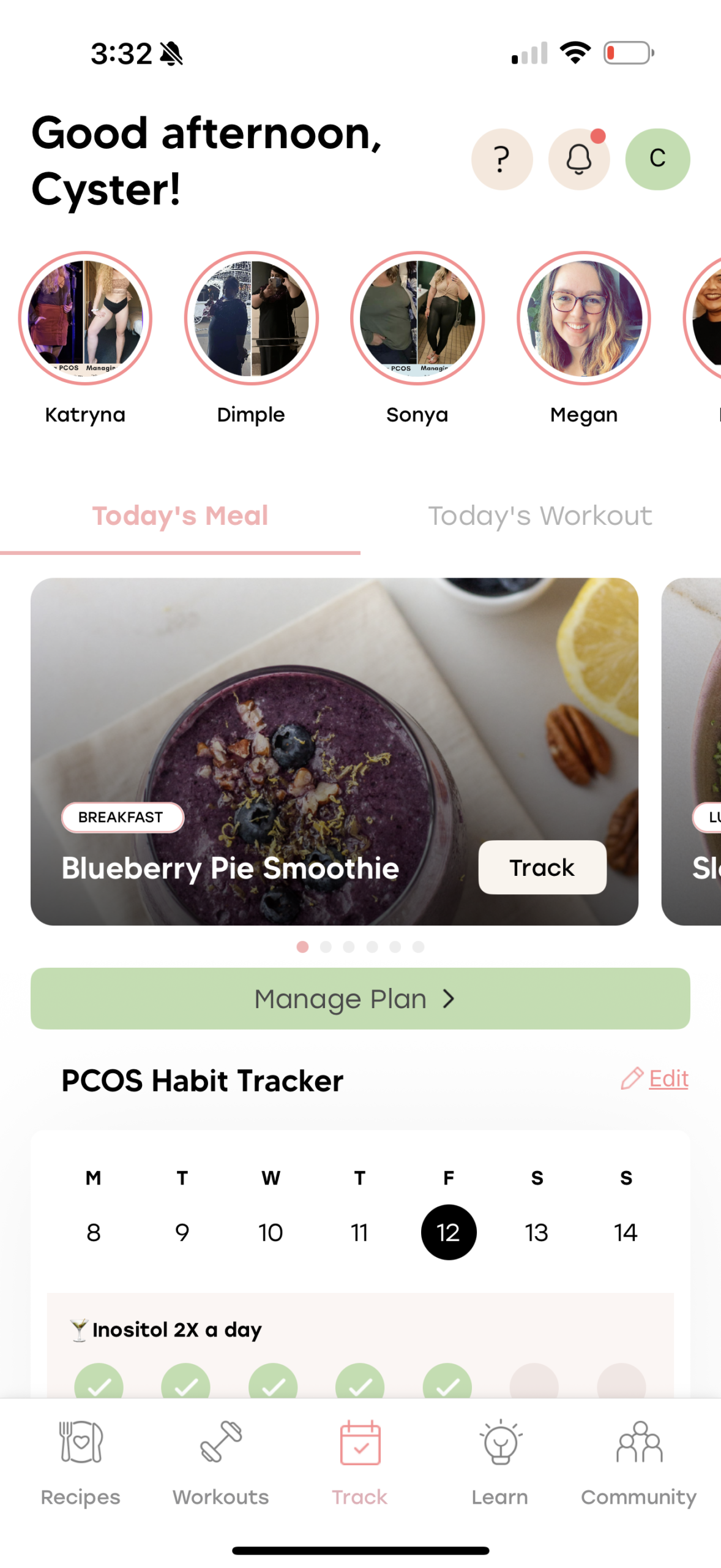 track tab of the cysterhood app