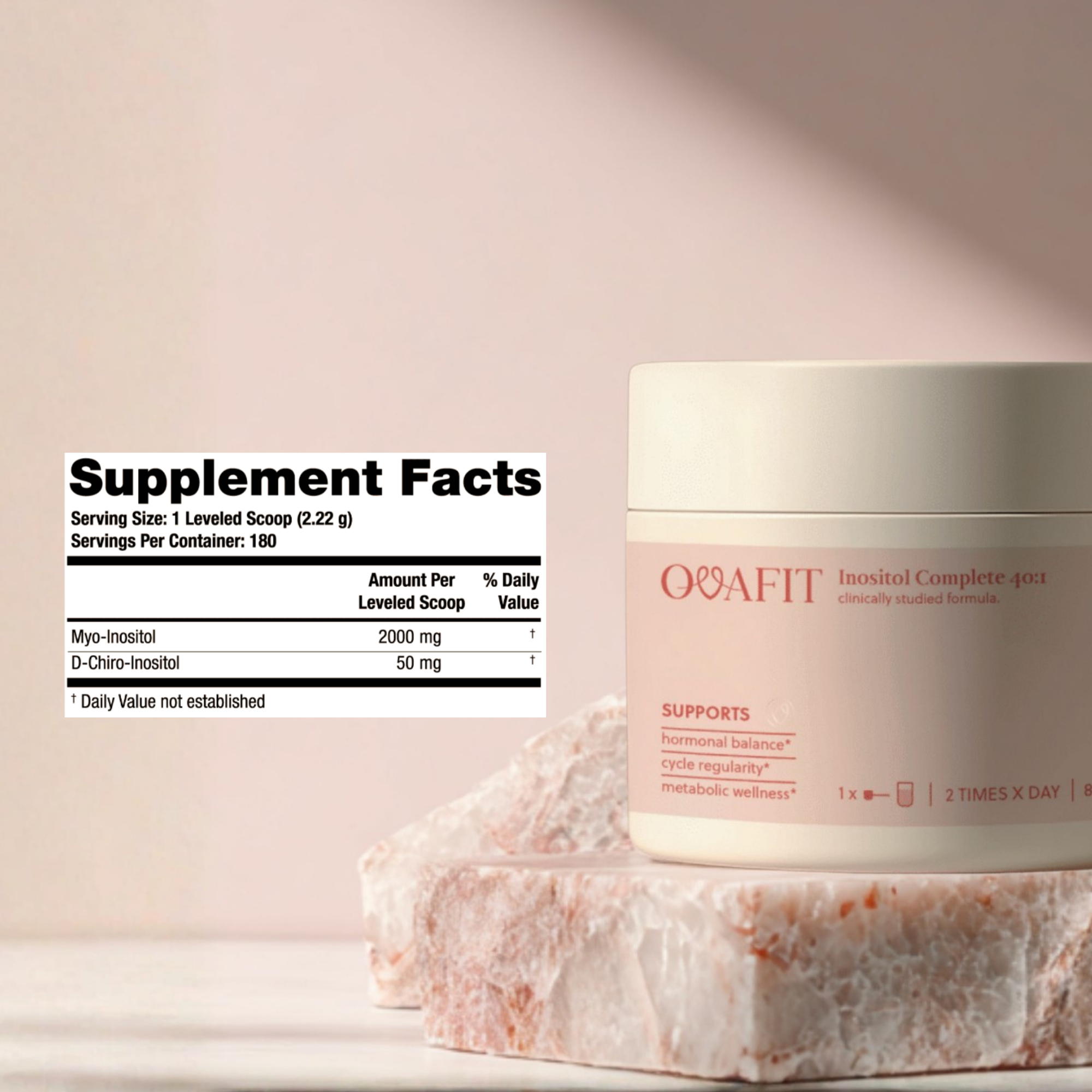 showing bottle of inositol with supplement facts