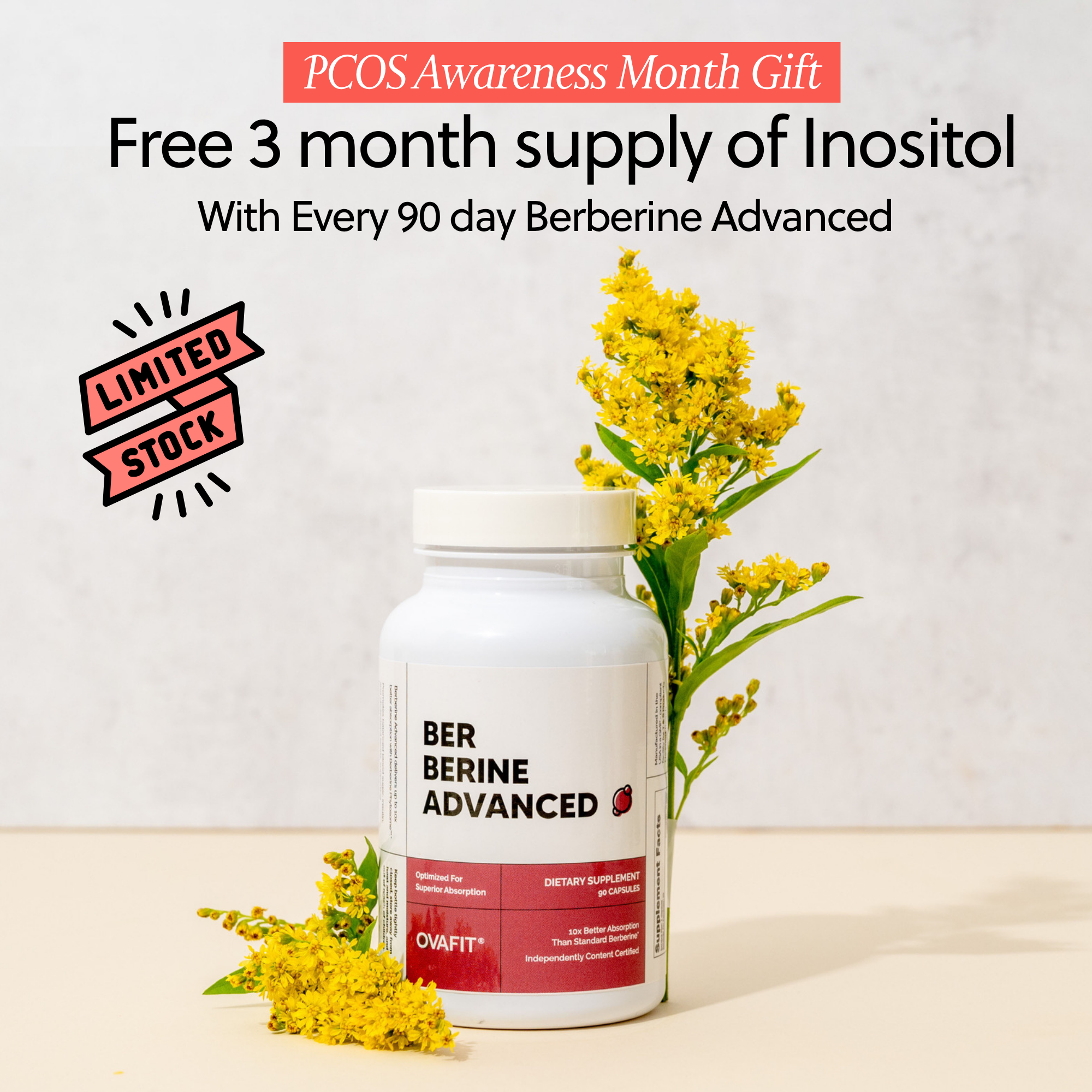 showing berberine supplement with promo text