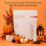 halloween decoration around a protein powder bag